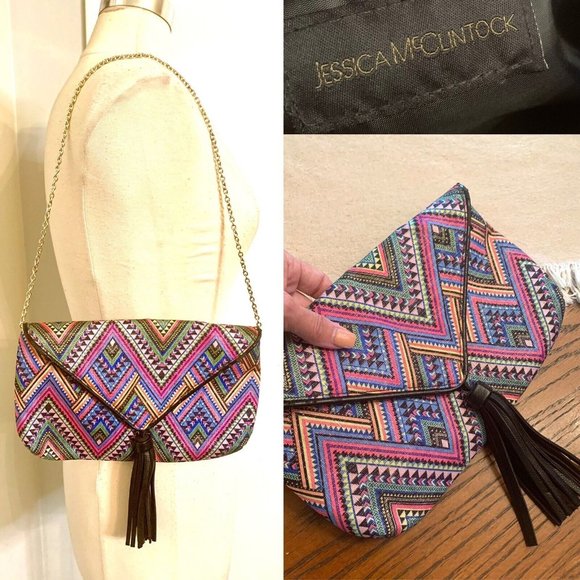 jessica mcclintock Crossbody Clutch Colorful Embroidered Boho - Picture 9 of 9